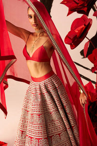 Red Geometric Heavy Lehenga Set
