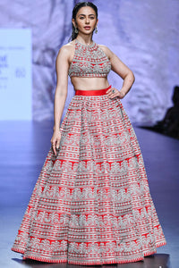 Red Geometric Heavy Lehenga Set