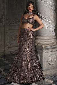 Brown Sequin Skirt Set
