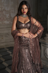 Brown Sequin Skirt Set