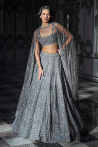 Dark Grey Sequin Lehenga Set
