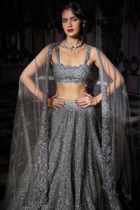 Dark Grey Sequin Lehenga Set