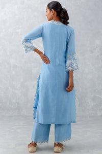 Ice Blue Embroidered Woven Chanderi Kurta Set