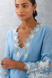 Ice Blue Embroidered Woven Chanderi Kurta Set