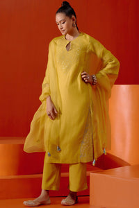 Mustard Silk Chanderi Kurta Set