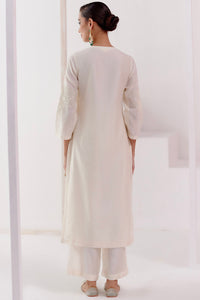 Ivory Embroidered Silk Chanderi Kurta Set