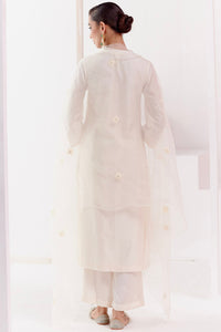 Ivory Embroidered Silk Chanderi Kurta Set