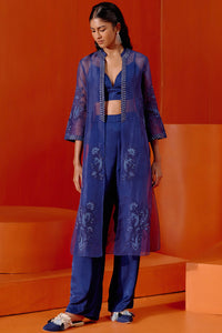 Navy Embroidered Cape and Pant Set