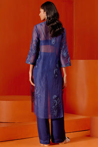 Navy Embroidered Cape and Pant Set