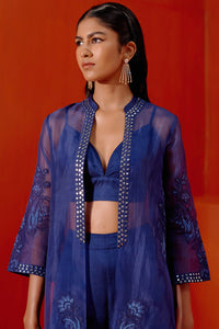 Navy Embroidered Cape and Pant Set