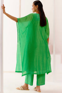 Green Silk Chanderi Embroidered Kaftan Set