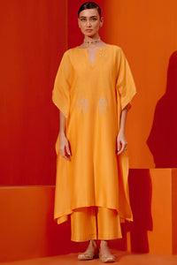 Saffront Silk Chanderi Embroidered Kaftan Set