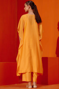Saffront Silk Chanderi Embroidered Kaftan Set