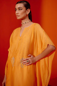 Saffront Silk Chanderi Embroidered Kaftan Set