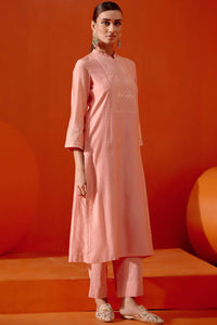 Pink Silk Embroidered Kurta Set