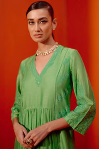Green Silk Chanderi Patra Kurta Set
