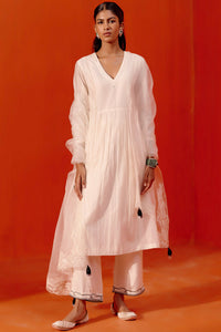 Ivory Silk Chanderi Patra Kurta Set