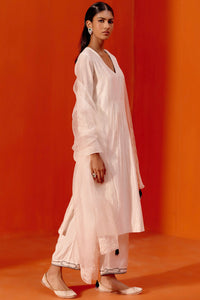 Ivory Silk Chanderi Patra Kurta Set