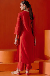 Red Silk Chanderi Patra Kurta Set