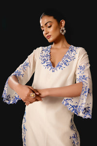 Ivory Blue Chanderi Kurta Set
