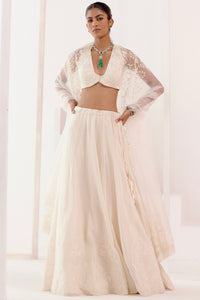 Ivory Embroidered Silk Chanderi Lehenga Set
