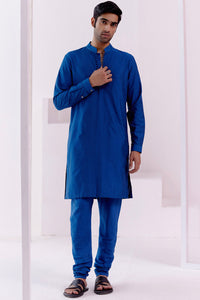 Royal Blue Pin Tucks Kurta Set