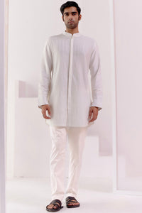 Ivory Silk Blend Pin Tucks Kurta Set