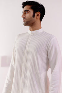 Ivory Silk Blend Pin Tucks Kurta Set