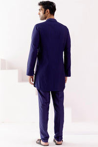 Navy Silk Blend Pin Tucks Kurta Set