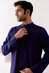 Navy Silk Blend Pin Tucks Kurta Set