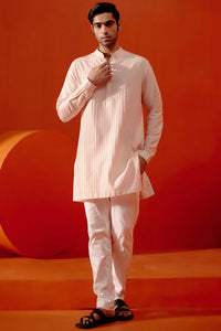 Blush Pink Silk Blend Pin Tucks Kurta Set