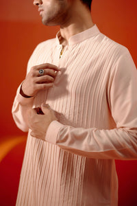 Blush Pink Silk Blend Pin Tucks Kurta Set