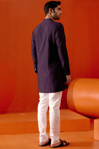 Navy Blue Silk Blend Pin Tucks Kurta Set