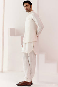 Ivory Kurta Set with Pin Tucks Bundi