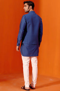 Royal Blue Kurta Set with Pin Tucks Bundi
