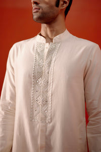 Ivory Self Embroidered Chanderi Kurta Set