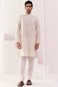 Ivory Self Embroidered Chanderi Kurta Set