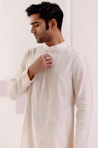 Ivory Self Embroidered Chanderi Kurta Set