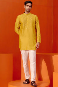 Mustard Embroidered Chanderi Kurta Set