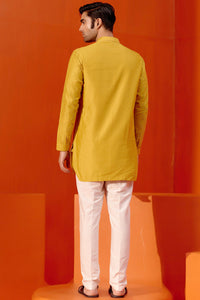 Mustard Embroidered Chanderi Kurta Set