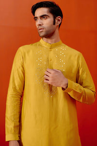 Mustard Embroidered Chanderi Kurta Set