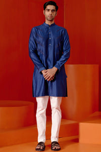 Royal Blue Embroidered Chanderi Kurta Set