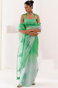 Green Embroidered Ombre Organza Saree
