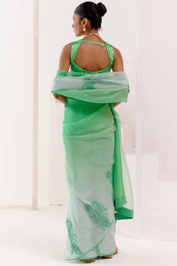 Green Embroidered Ombre Organza Saree