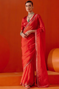 Red Dori Embroidered Organza Saree
