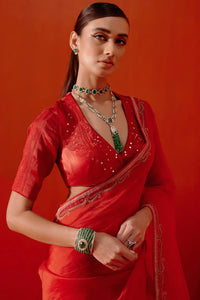 Red Dori Embroidered Organza Saree