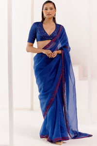 Royal Blue Dori Embroidered Organza Saree