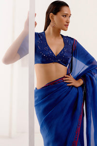 Royal Blue Dori Embroidered Organza Saree