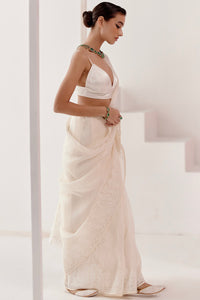 Ivory Dori Embroidered Silk Organza Saree