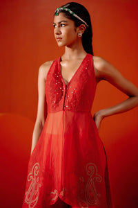 Red Dori Embroidered Sharara Set